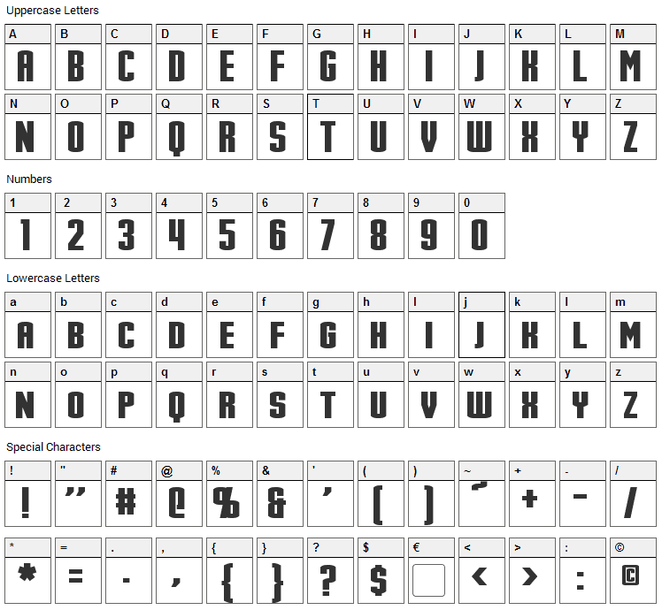 Stark Font Character Map