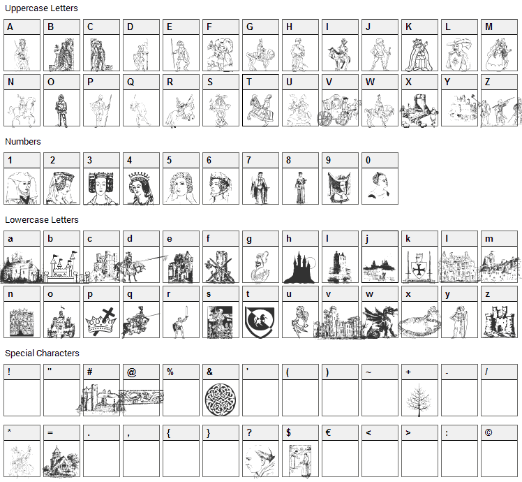 001 Medieval Daze Font Character Map