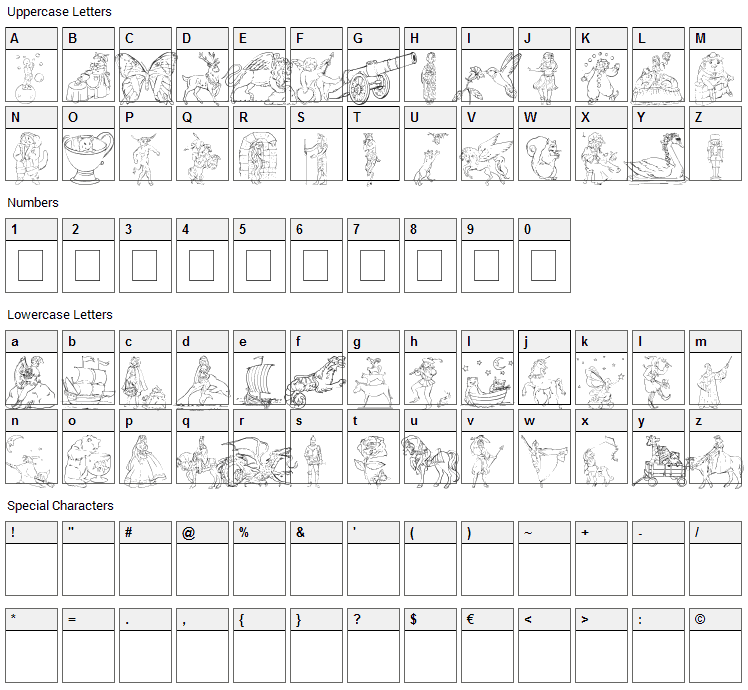 001 Once Upon a Time Font Character Map