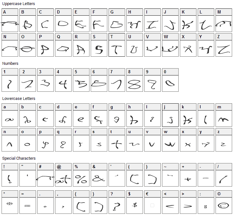 001 Stretched-Strung Font Character Map