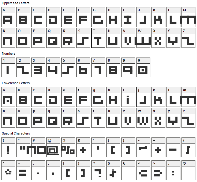 001 System Analysis Font Character Map