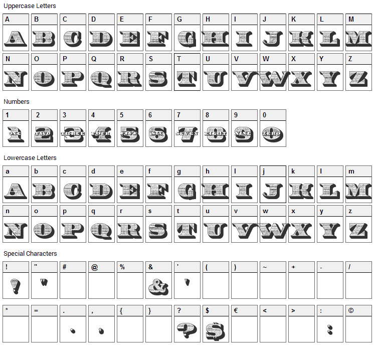 10 Bucks Font Character Map