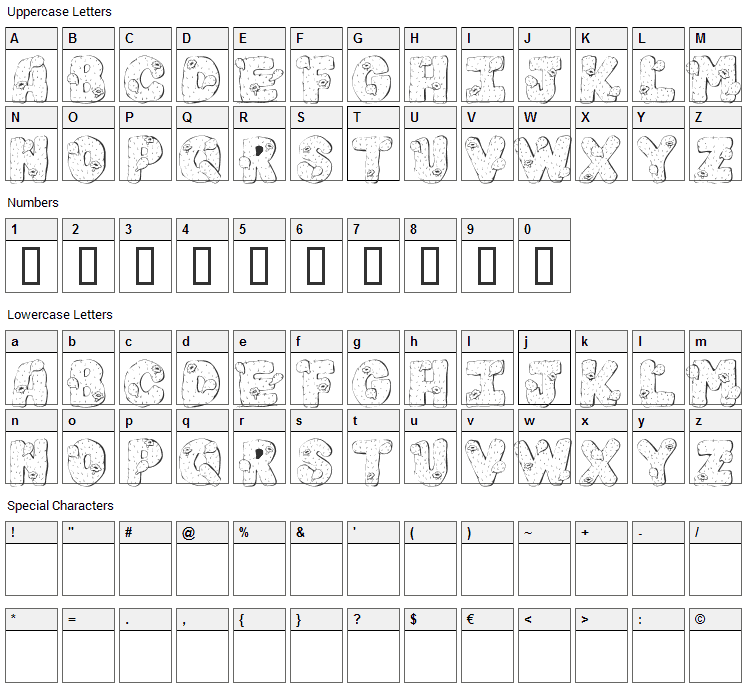 101 Cacti Font Character Map