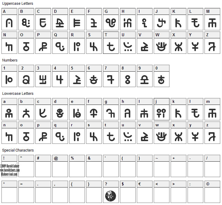 12 To The Moon Font Character Map