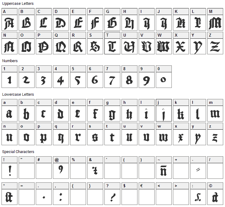 1456 Gutenberg Font Character Map