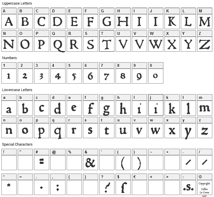 1470 Jenson Font Character Map