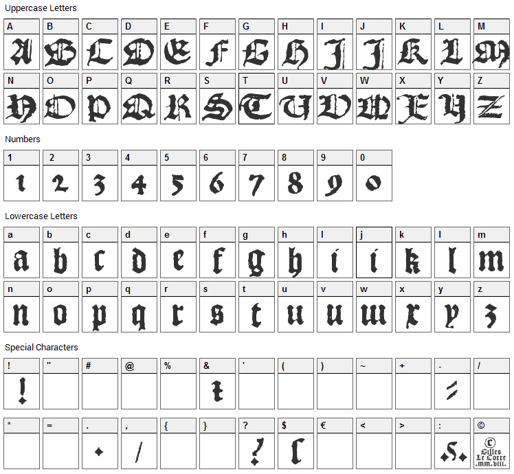 1492 Quadrata Lim Font Character Map