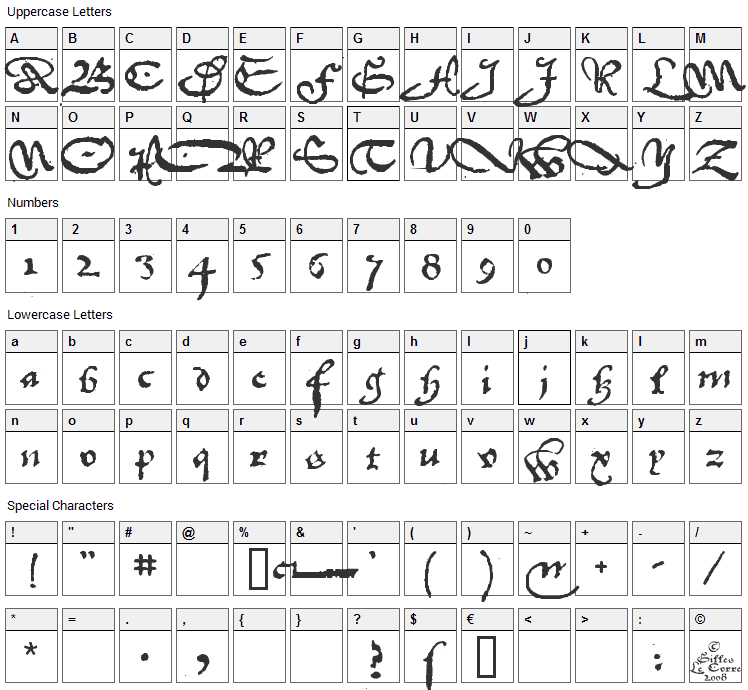 1742Frenchcivilite Font Character Map