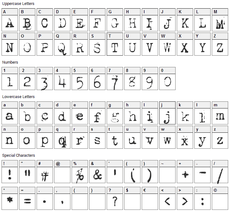 1942 Report Font Character Map