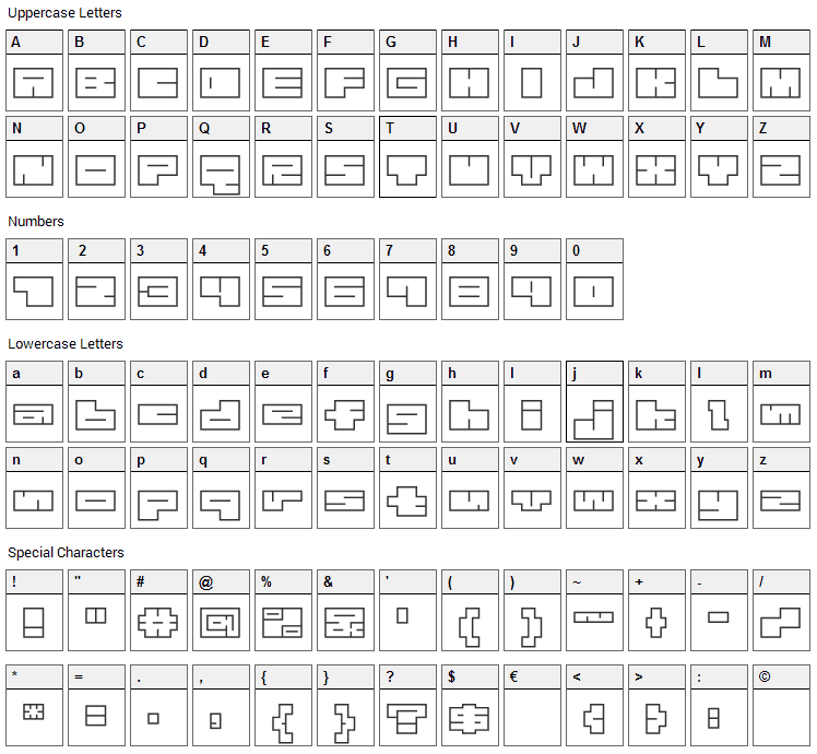 1B Maze Font Character Map