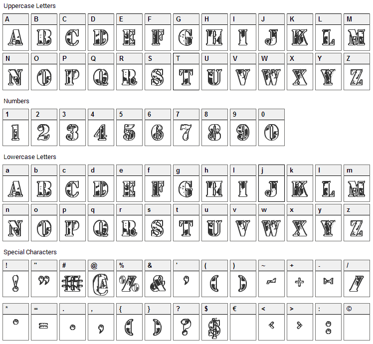 1st Cav Font Character Map