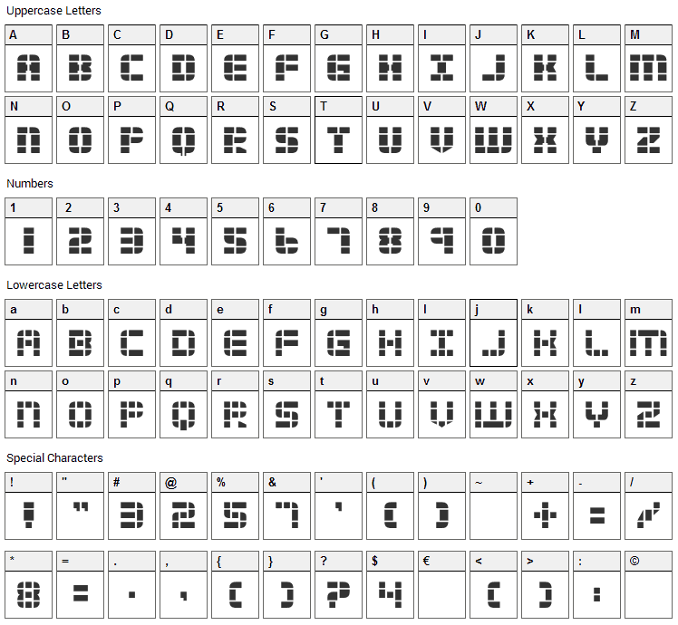 2 Tech Font Character Map
