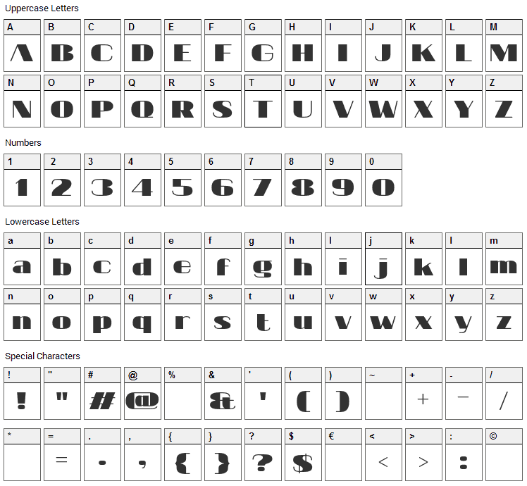 20 db Font Character Map