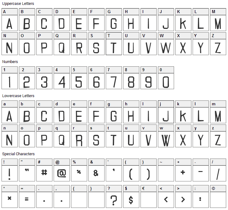 20000 Dollar Bail Font Character Map