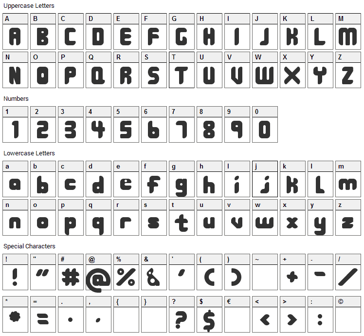 208 Font Character Map