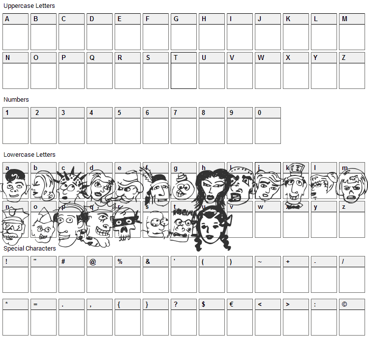 21 Heads Font Character Map