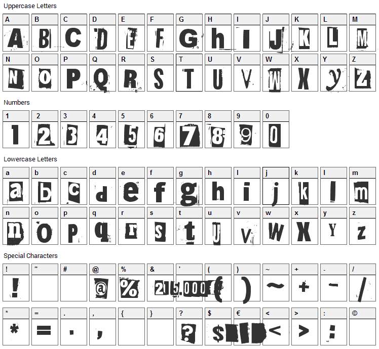 215000Euro Font Character Map