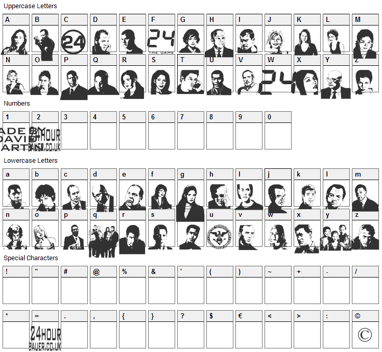 24hourbauer Font Character Map