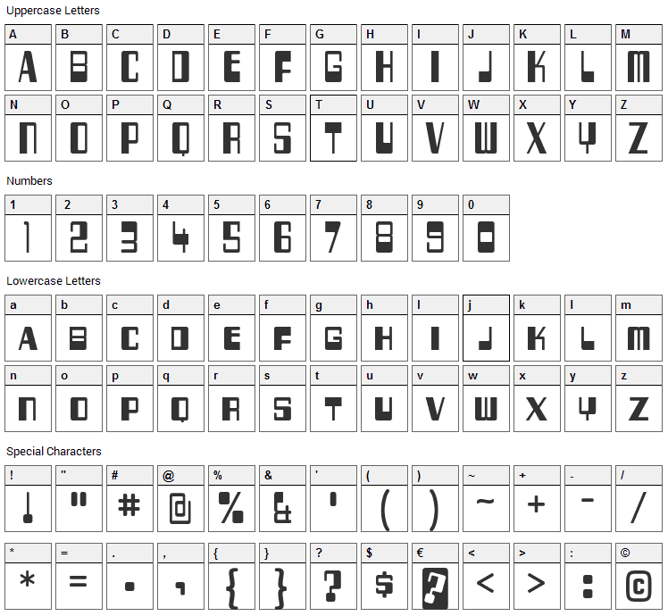 256 Bytes Font Character Map