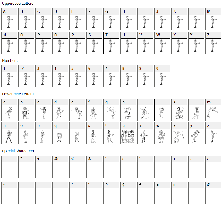 26Woman Font Character Map