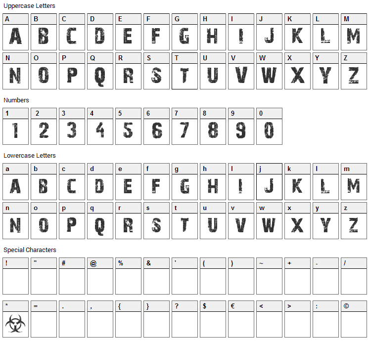 28 Days Later Font Character Map