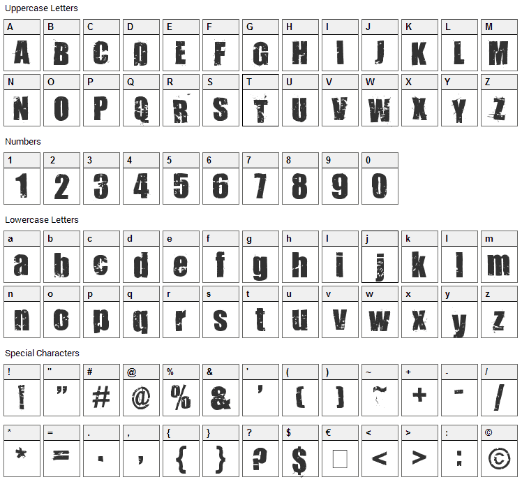 321 Impact Font Character Map