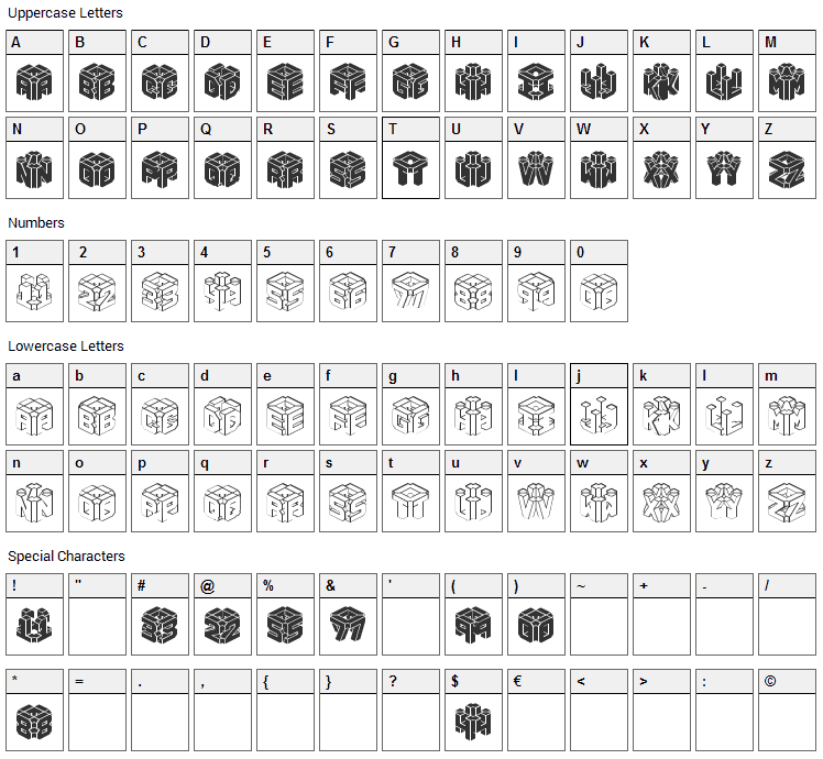 3D Let Font Character Map
