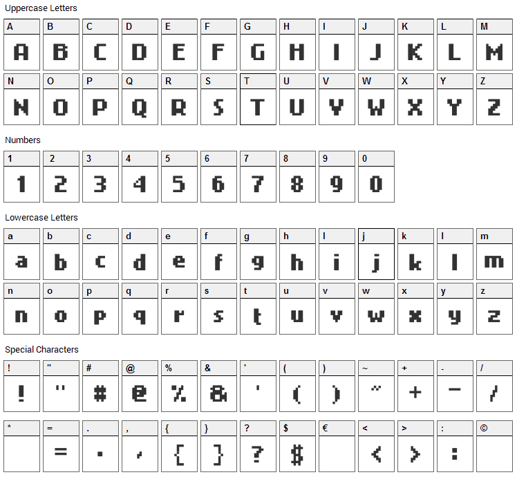4 Mini Font Character Map