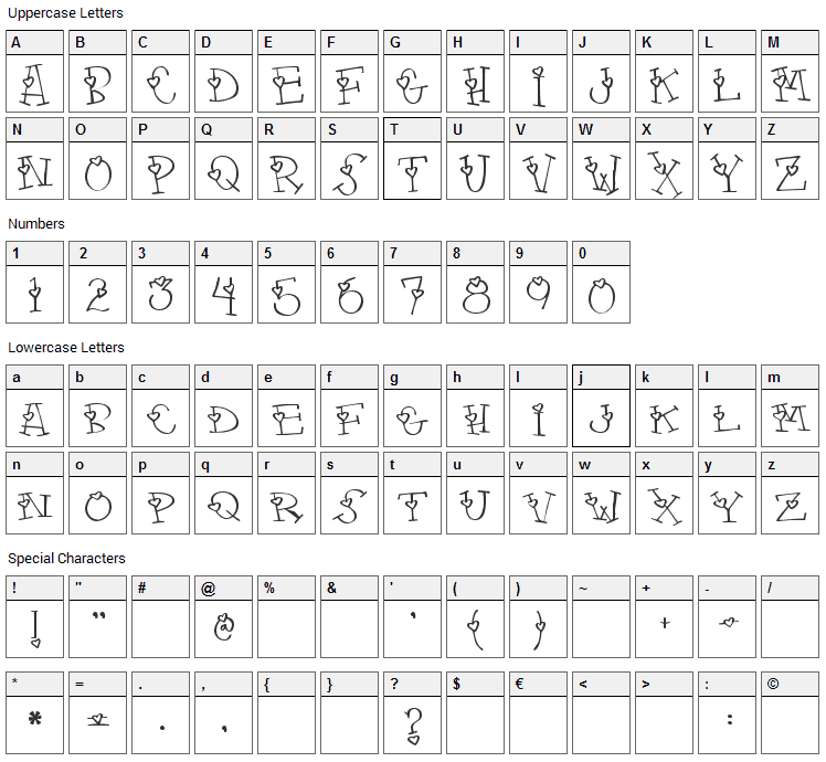 4 My Lover Font Character Map