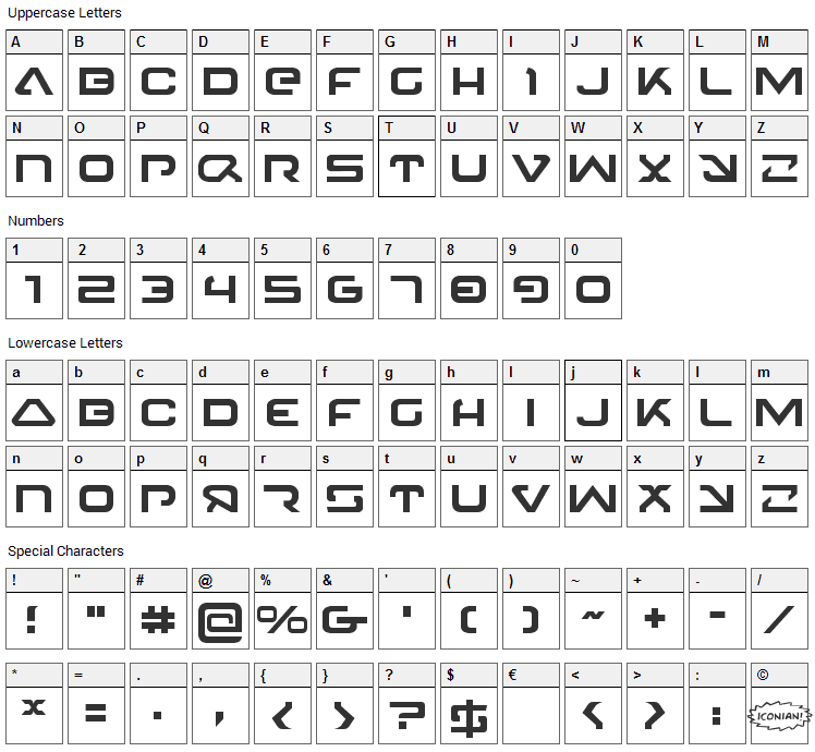 4114 Blaster Font Character Map