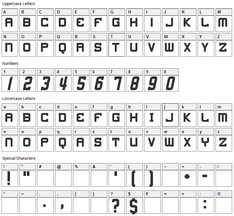 4th and Inches Font Character Map