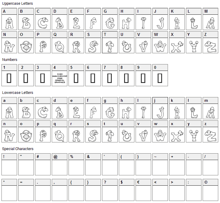 4YEO Monstrum Font Character Map