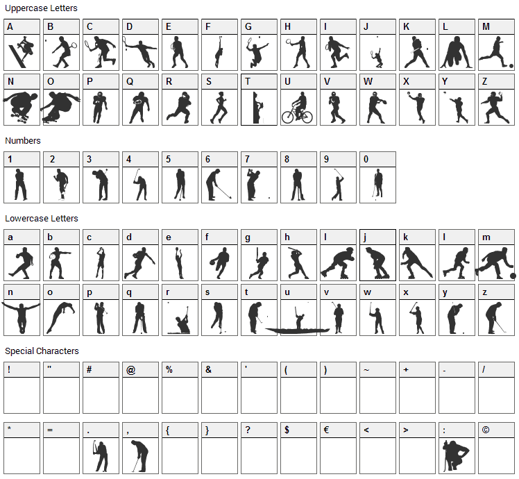4YEO Sport Font Character Map