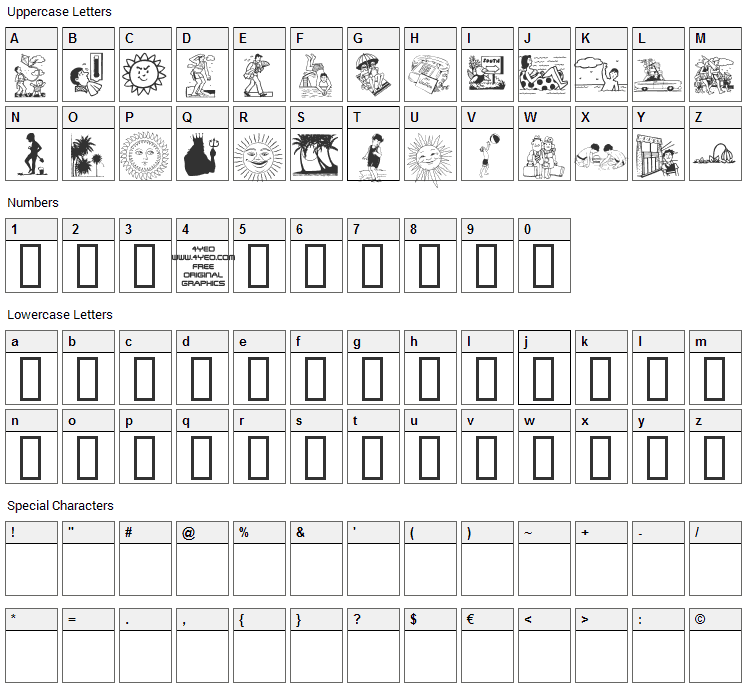 4YEO Summer Font Character Map