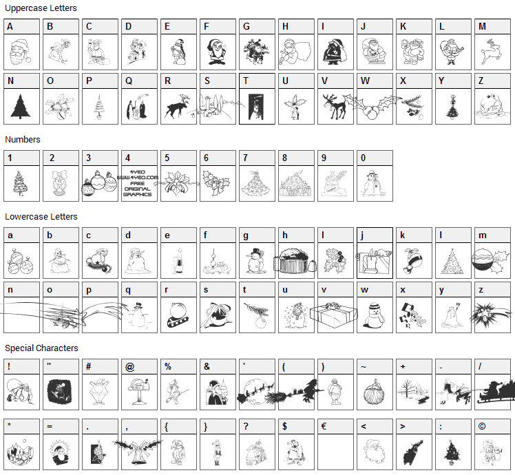 4YEO Xmas Font Character Map
