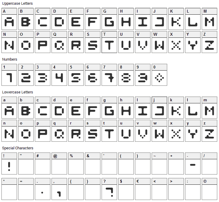 525 Round Font Character Map