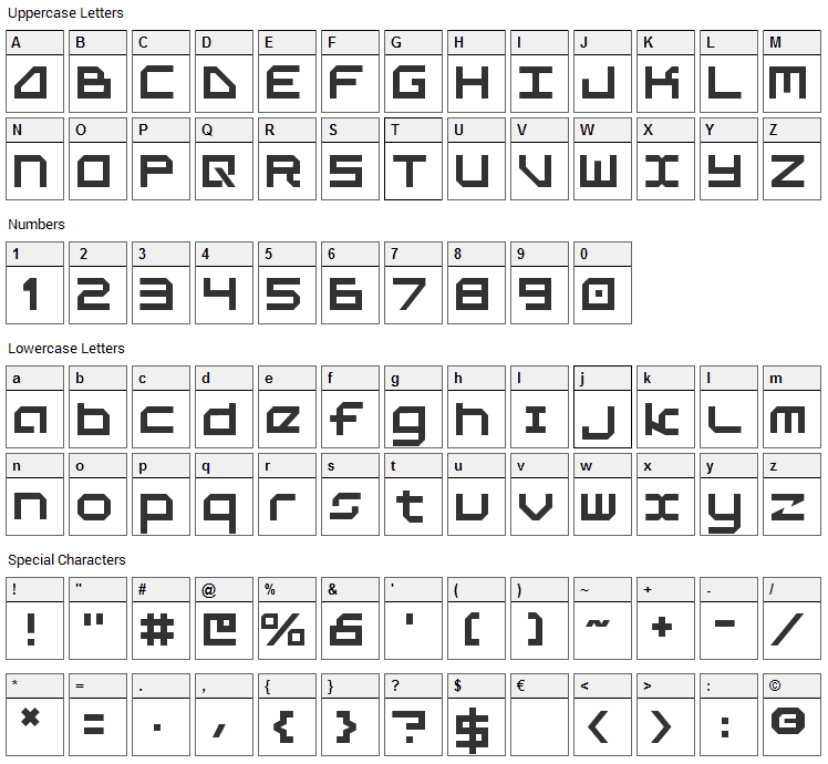 5th Agent Font Character Map