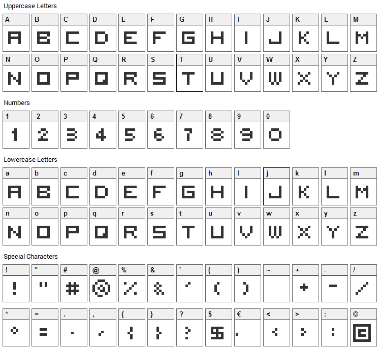 5x5 Square Font Character Map