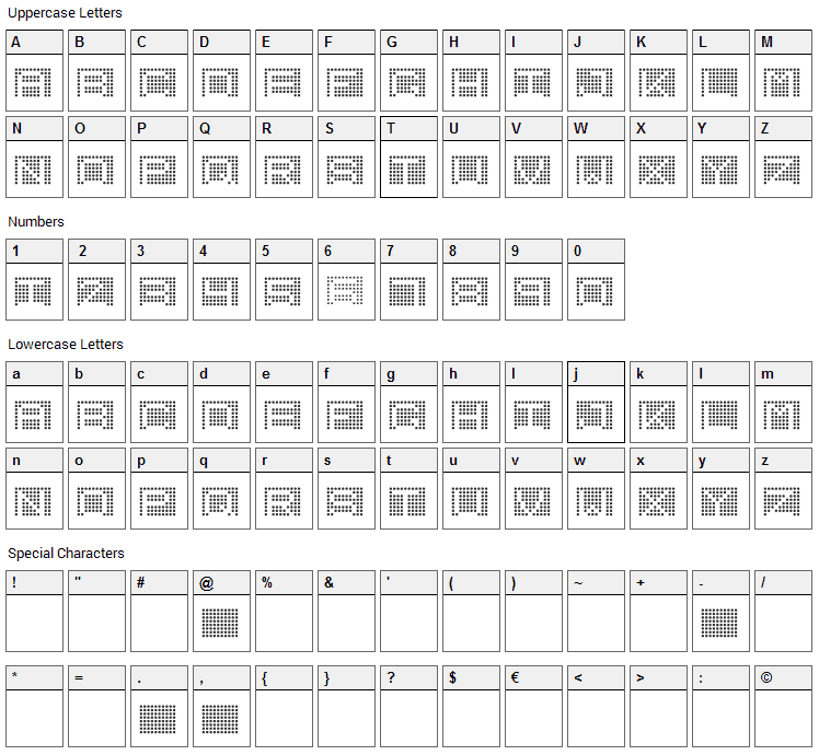 7 Inch Font Character Map