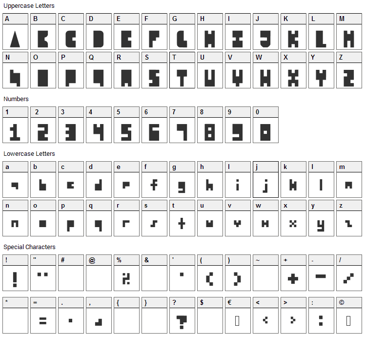 8-bit Block Party Font Character Map
