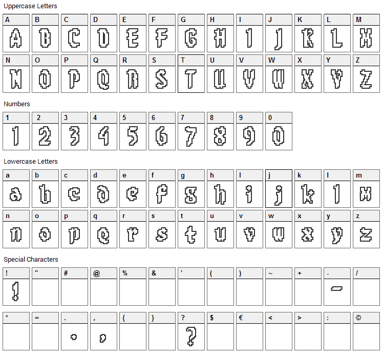 8-bit Limit BRK Font Character Map