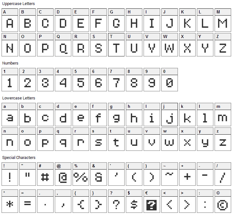 8-bit Operator+ Font Character Map