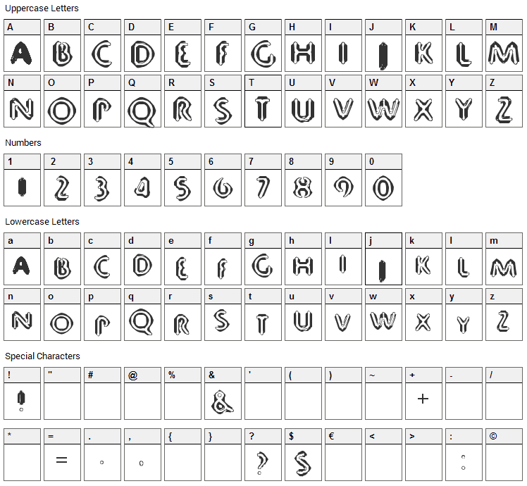 80 Decibels Font Character Map