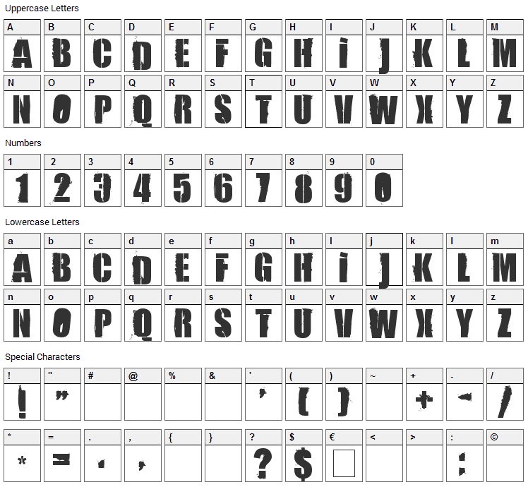 84 Rock  Font Character Map