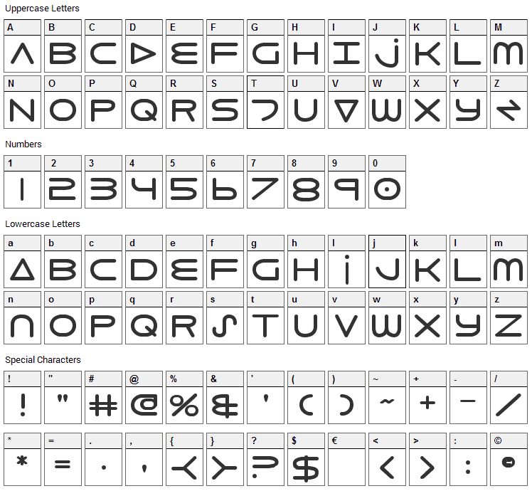 8th Element Font Character Map