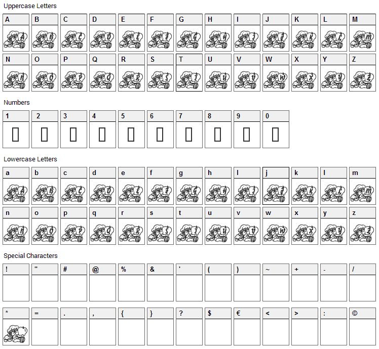 A Berry Nice Baby Font Character Map