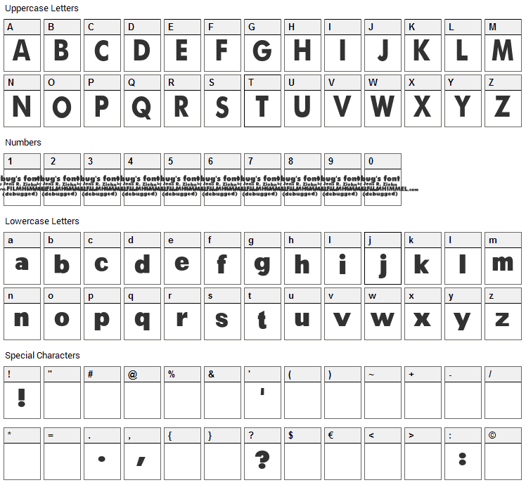 A Bug's Life Font Character Map