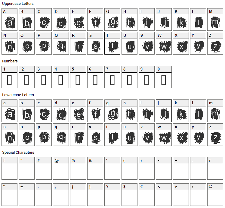 A Damn Mess Font Character Map