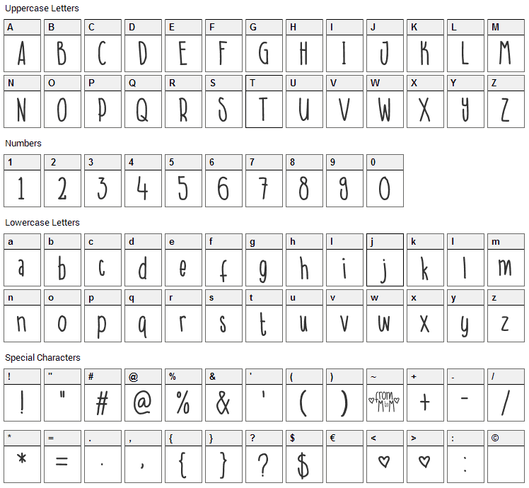 A Day in September Font Character Map