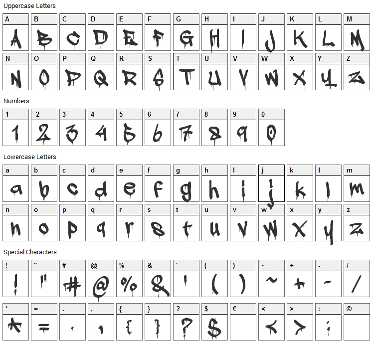 A Dripping Marker Font Character Map